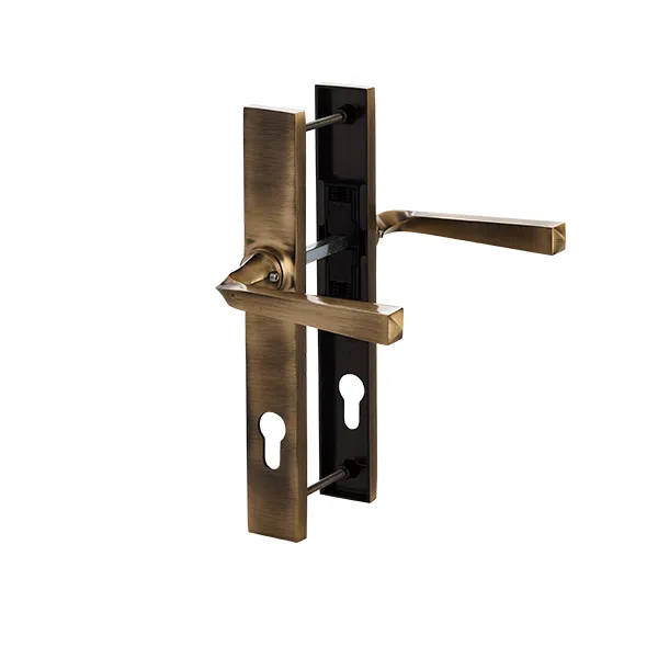 Coastal Opera Door Handle on Rose in PVD Satin Brass